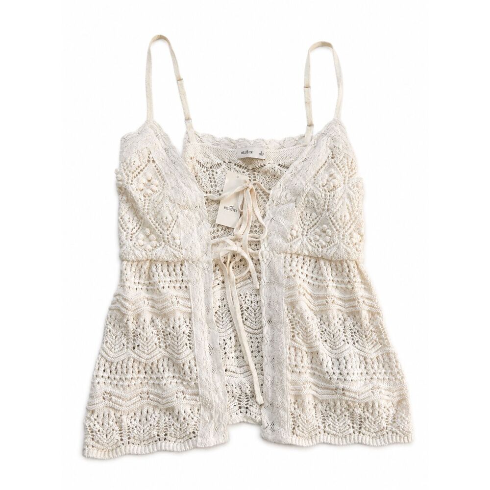 Hollister Crochet Lace Tie Front Cami Top Ivory Size M NWT